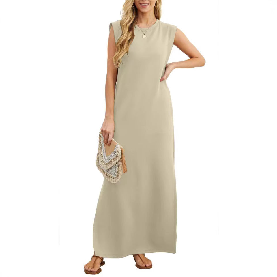 Damen elegantes Maxikleid mit schlichter Silhouette und lässigen Ärmeln WW