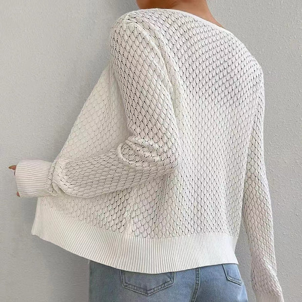Damen Strickjacke mit tiefer V-Öffnung und zartem Lochmuster WW