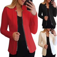 Damen moderne Blazerjacke mit asymmetrischem Reißverschluss und figurbetontem Schnitt WW