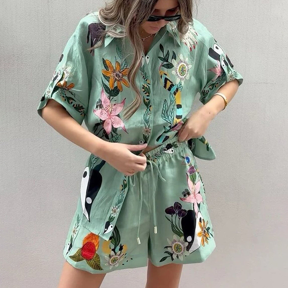 WW | Sommer Druck Shirt Shorts Locker Casual Zweiteiliges Set