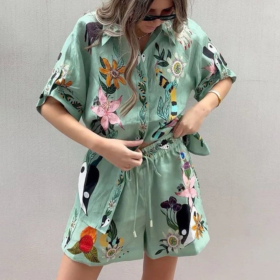 WW | Sommer Druck Shirt Shorts Locker Casual Zweiteiliges Set