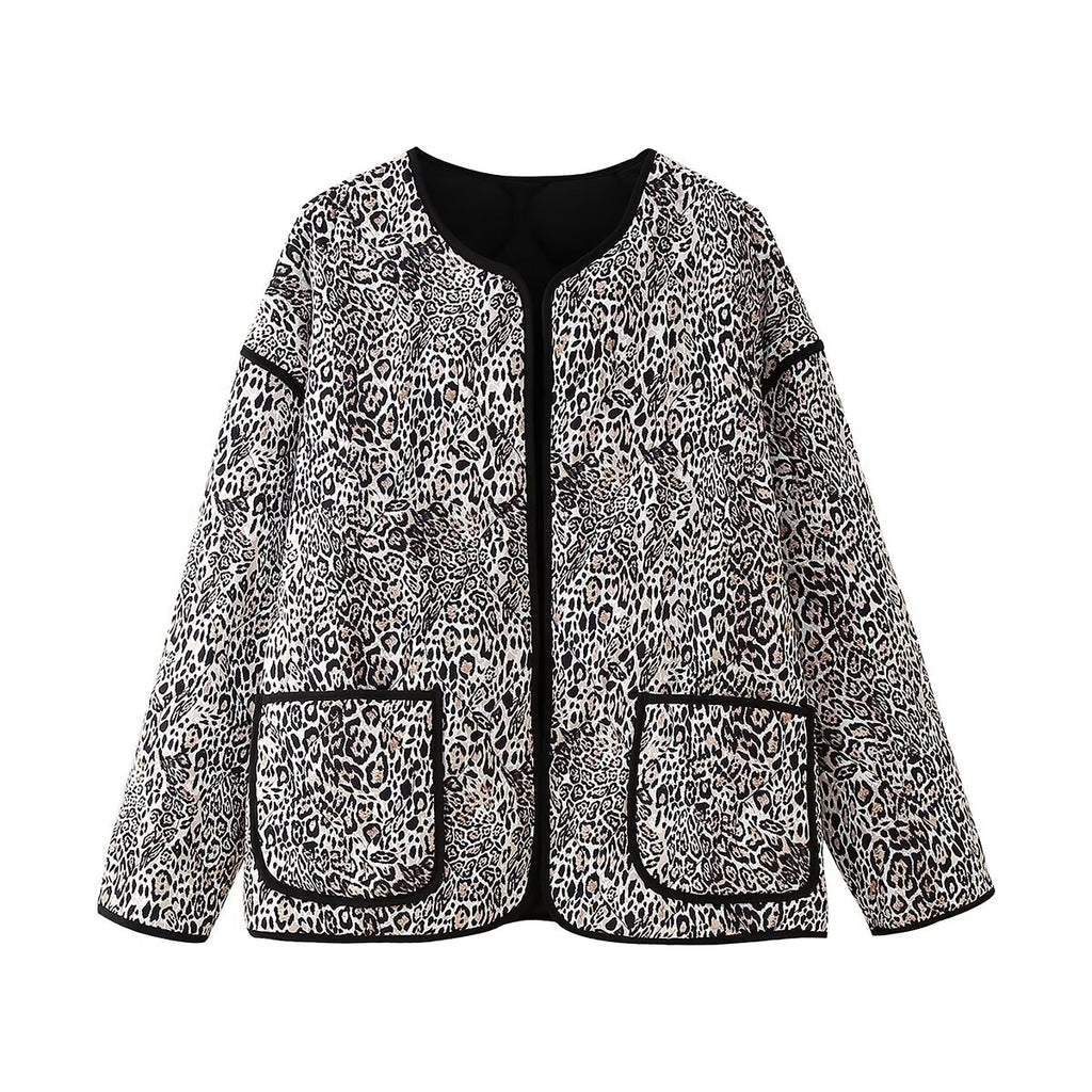 Damen Steppjacke mit Leoprint und praktischen Taschen WW