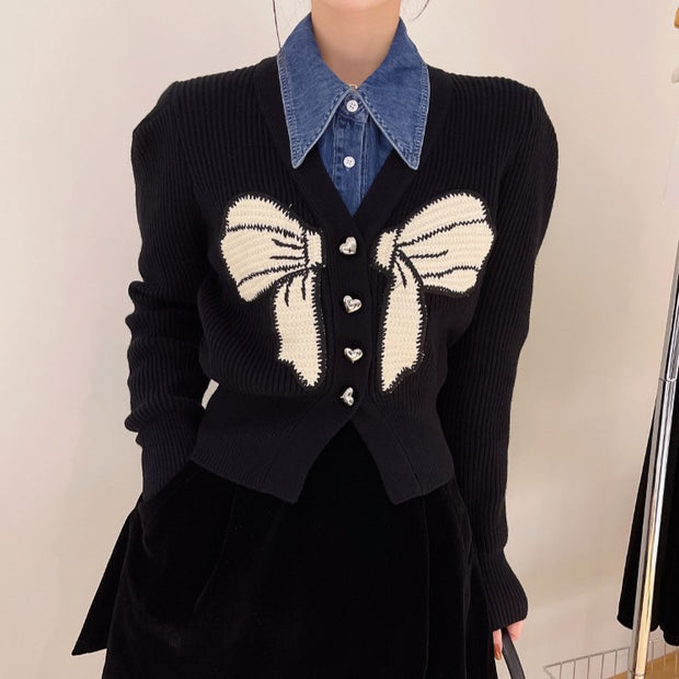 Damen Strickjacke mit großem Schleifendetail WW