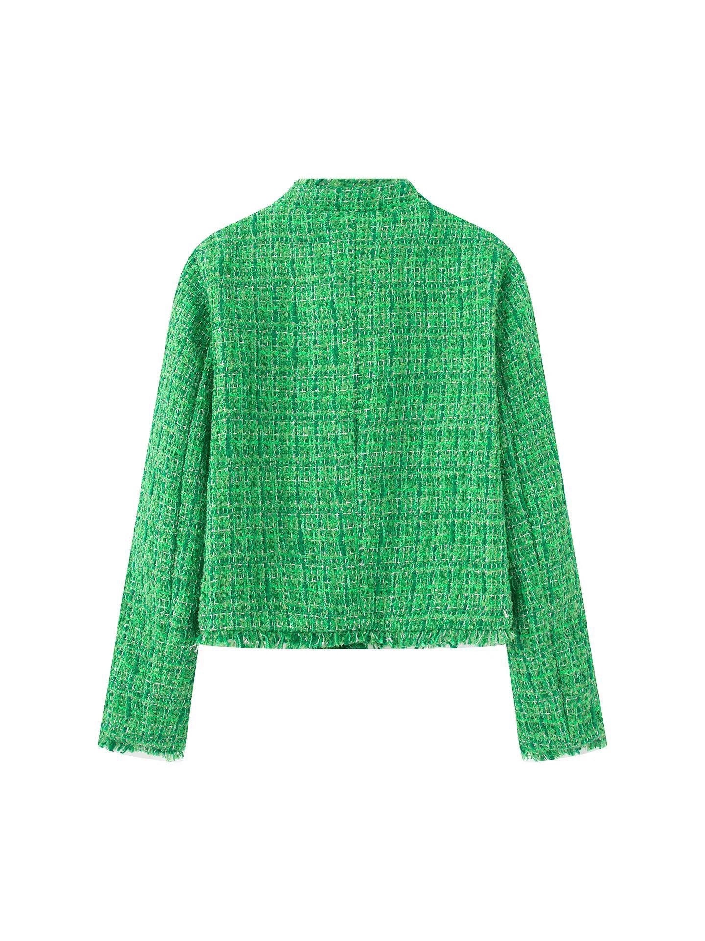 Damen stilvolle Kurzjacke im strukturierten Tweed-Design mit dekorativen Knöpfen WW