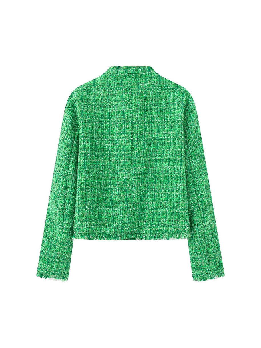 Damen stilvolle Kurzjacke im strukturierten Tweed-Design mit dekorativen Knöpfen WW