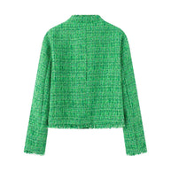 Damen stilvolle Kurzjacke im strukturierten Tweed-Design mit dekorativen Knöpfen WW