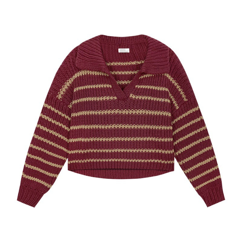 Damen Strickpullover mit lässigem Kragen und attraktiven Streifen WW