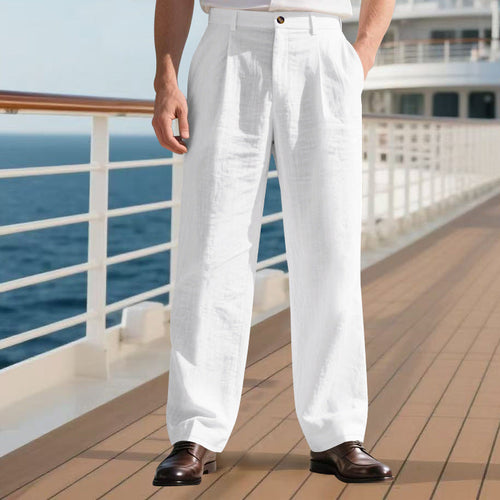 Herren leichte Leinenhose im eleganten Schnitt mit praktischen Taschen W&W Mode