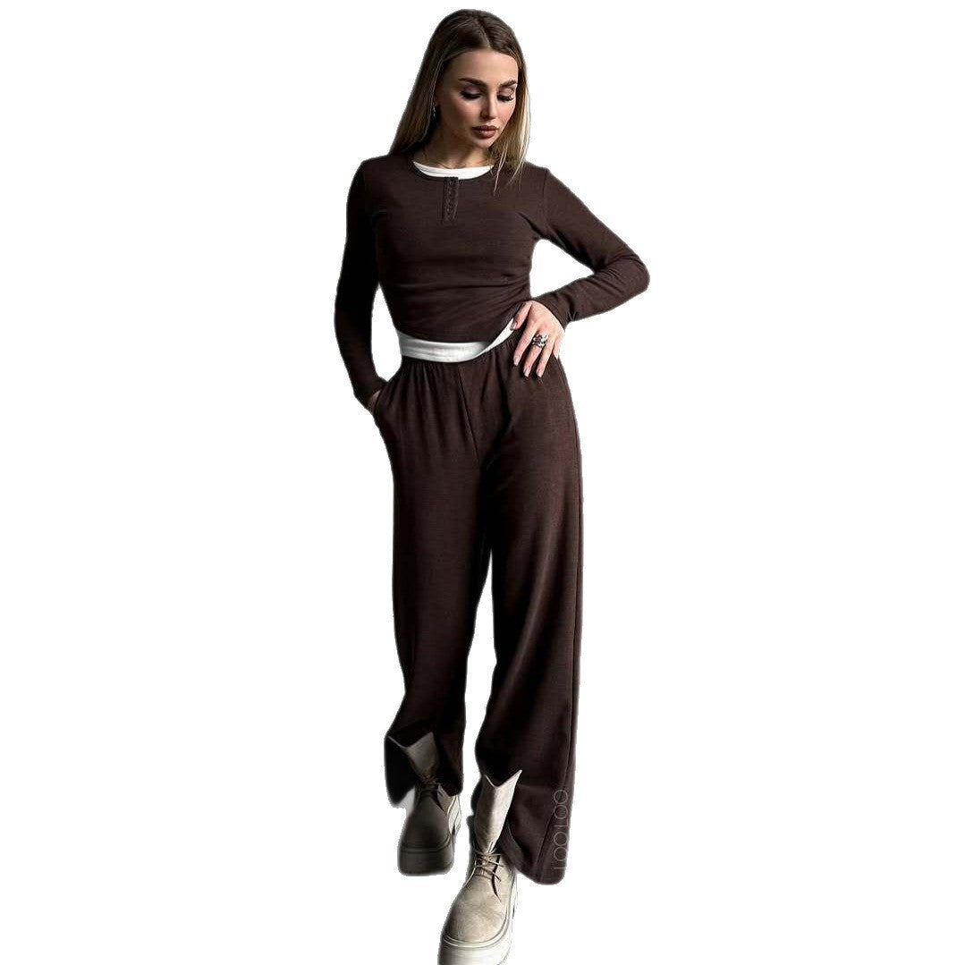 Damen bequeme Lounge-Hose und langärmliges Oberteil-Set WW