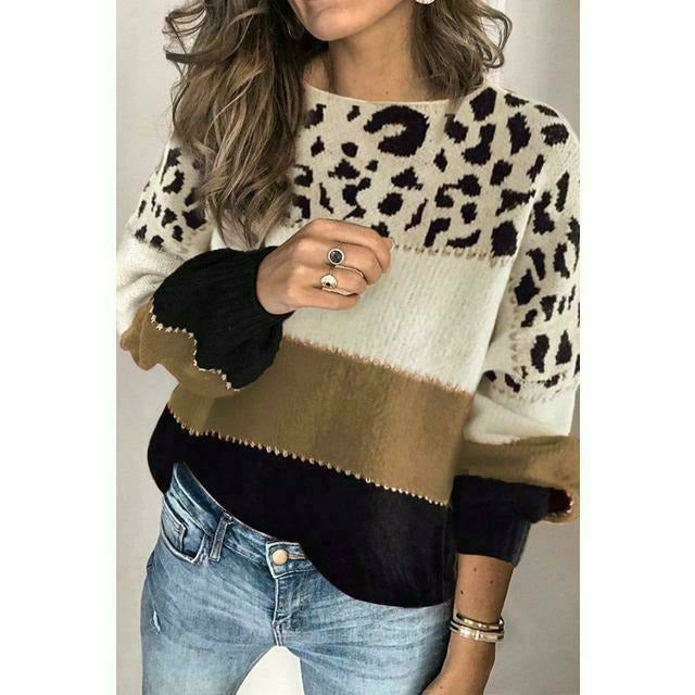 W&W Mode | Patchwork-Pullover Mit Leoparden-Print