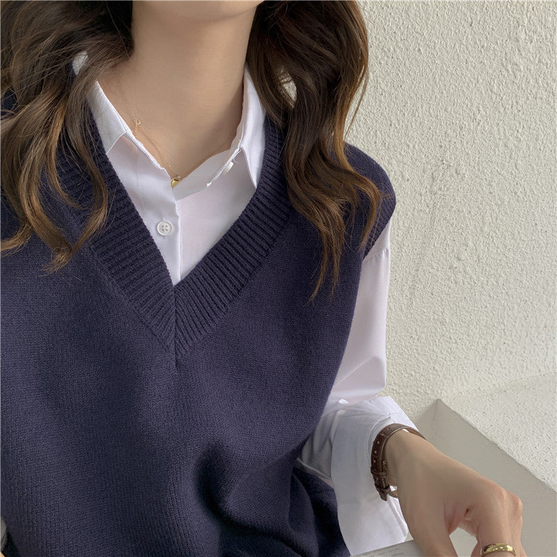 Damen Ärmellose Strickweste mit V-Ausschnitt und Rippdetails WW