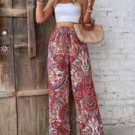 Damen weite Palazzo-Hose mit elastischem Bund und elegantem Paisleymuster WW