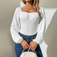 Damen Langarmbody mit Puffärmeln und schickem Ausschnitt WW