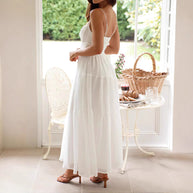 Damen luftiges Maxikleid mit verstellbaren Trägern und Raffungen WW