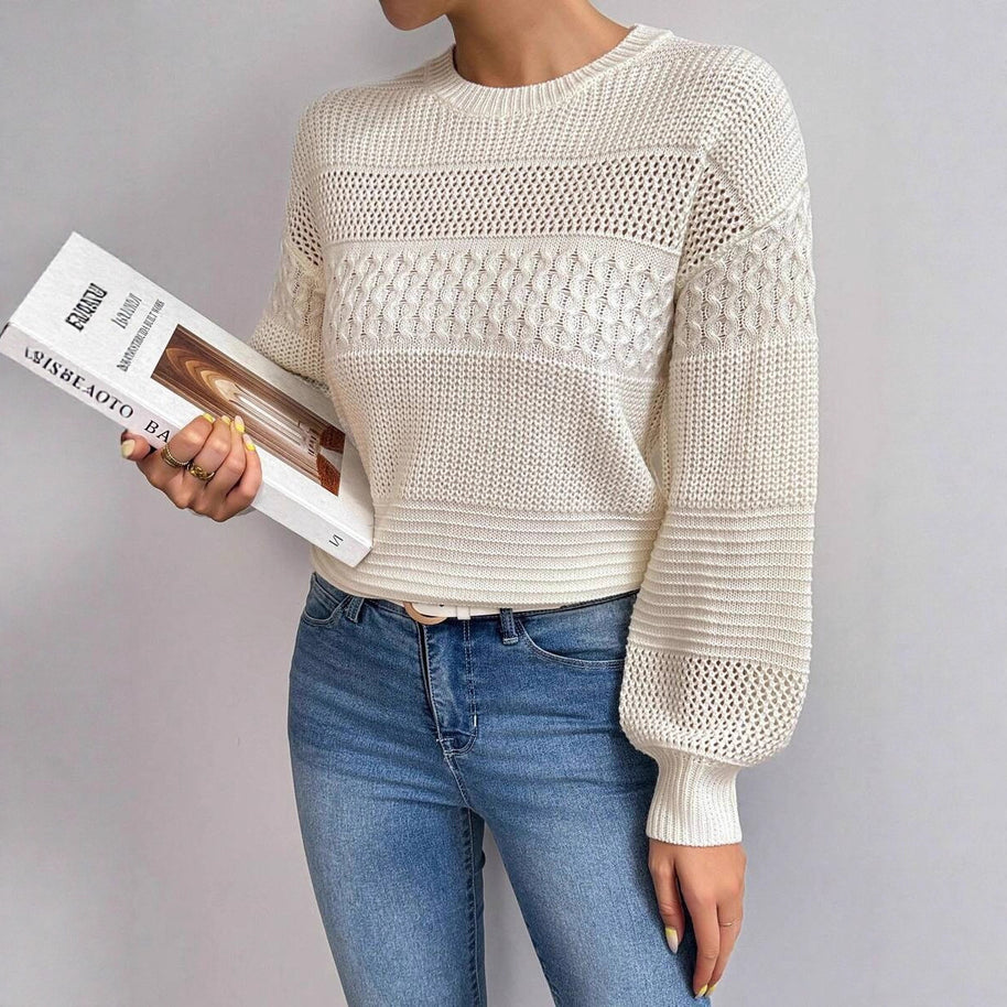 Damen Strickpullover mit modernem Lochmuster WW