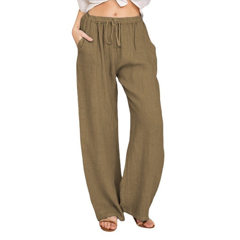 Damen Bequeme und luftige Leinenhose mit elastischem Bund und Seitentaschen WW