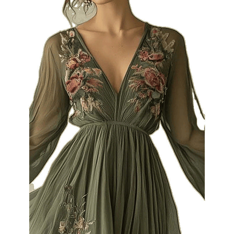 Damen Besticktes Chiffon Maxi Kleid WW