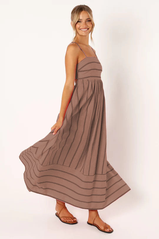 Damen Maxikleid aus gestreiftem Baumwollstoff WW