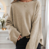 Damen Bequemer Strickpullover mit lässigem Schnitt und weitem Arm WW