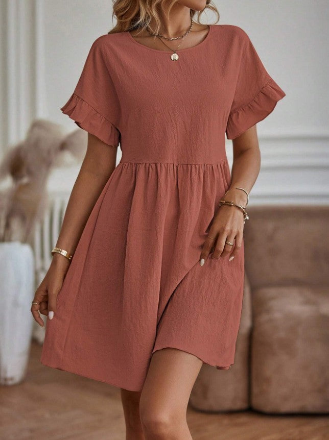 W&W Mode | Loose Fit Kurze Ärmel Rüschenkleid Kurzes Kleid