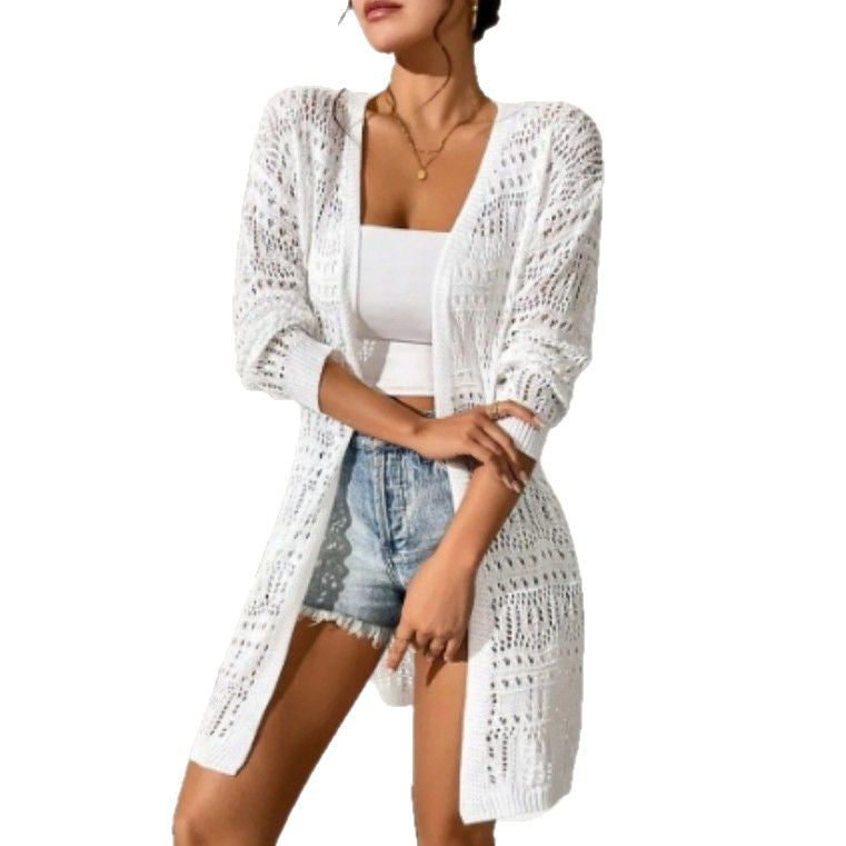 Damen Häkeljacke mit offenem Strickmuster und weitem Schnitt W&W Mode