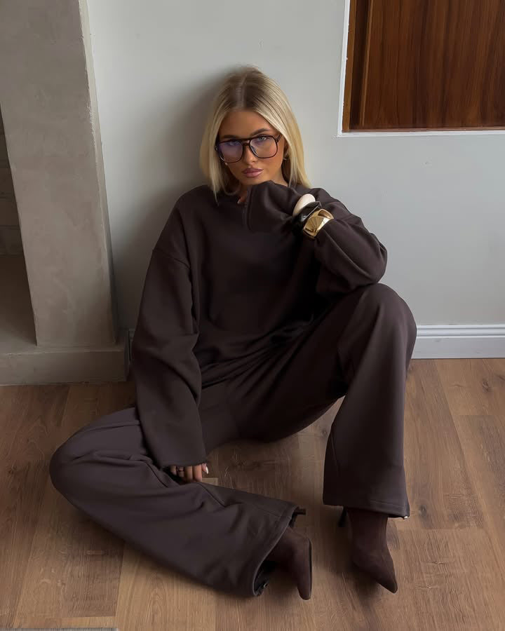 Damen Bequemer und stylischer Oversize Sweat-Anzug mit elastischem Bund WW