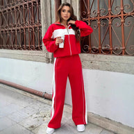 Damen Sportlicher Fleece-Loungewear-Anzug mit Reißverschluss WW