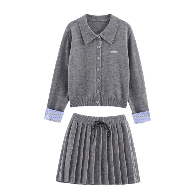 Damen Set aus Strickjacke und Rock mit eleganter Plissee-Optik WW