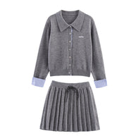 Damen Set aus Strickjacke und Rock mit eleganter Plissee-Optik WW