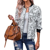 Damen Bomberjacke mit floralem Muster und elastischen Bündchen WW