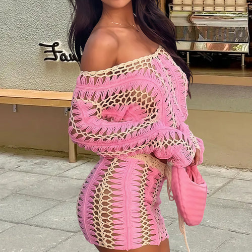 Damen Strick-Crop-Top und Rock Set mit einzigartigem Häkelmuster WW