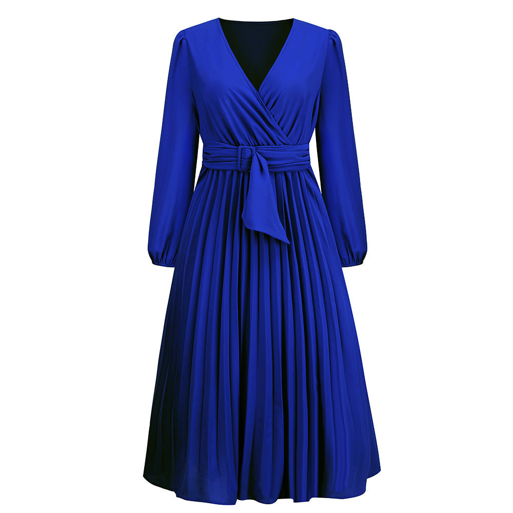 Damen Wickelkleid mit Plissee-Design und eleganter Taillengürtel WW