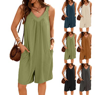 Damen ärmelloses Jumpsuit mit tiefem V-Ausschnitt und praktischen Taschen WW