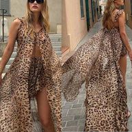 Damen luftiger Kaftan mit animalischem Print und elastischem Taillenband WW