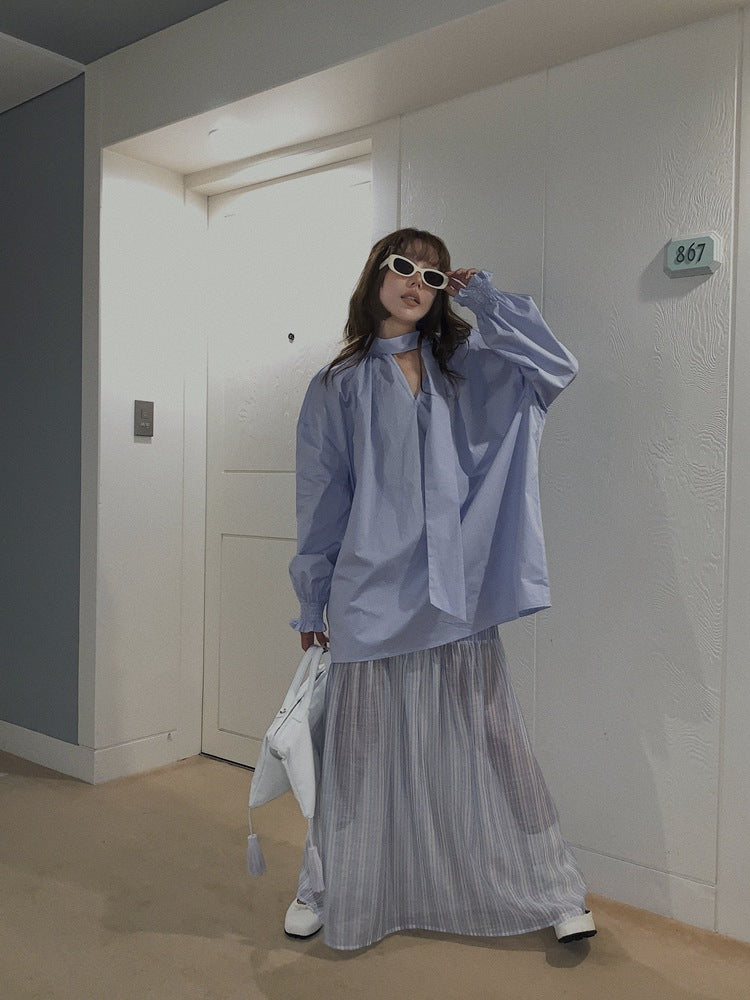 Damen Oversized Bluse mit durchgehendem Wickeldesign und eleganten Details WW