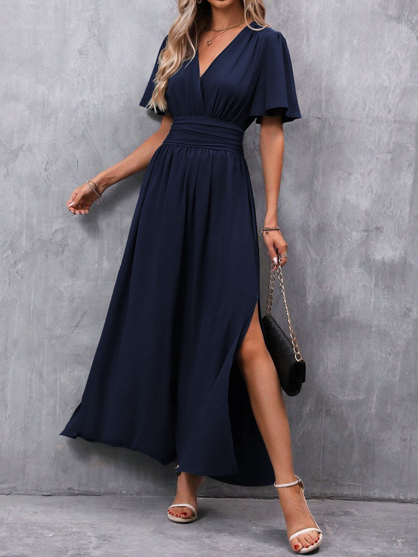 Damen maxikleid mit fließendem Schnitt und eleganten Ärmeln WW