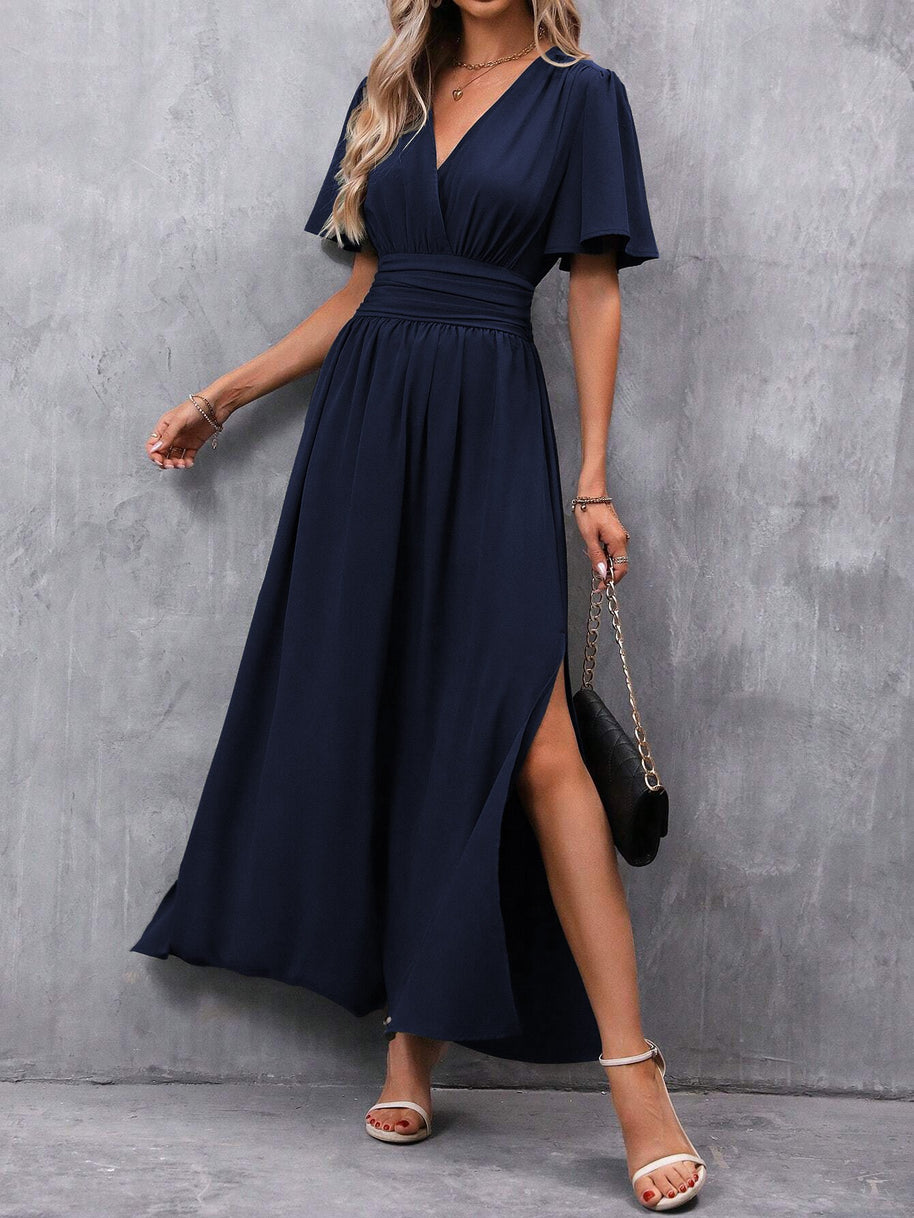 Damen maxikleid mit fließendem Schnitt und eleganten Ärmeln WW