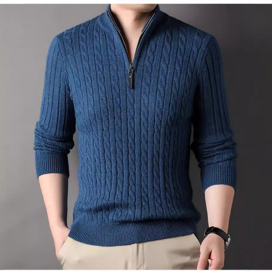 Herren Pullover mit Zipper und strukturiertem Zopfmuster WW