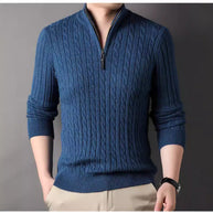 Herren Pullover mit Zipper und strukturiertem Zopfmuster WW