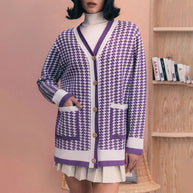 Damen Strickcardigan mit klassischem Hahnentritt-Muster und Knopfleiste WW