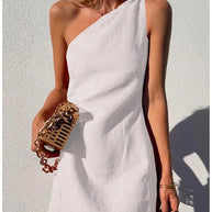 WW | Einfarbiges Slim Fit One-Shoulder Pendelkleid
