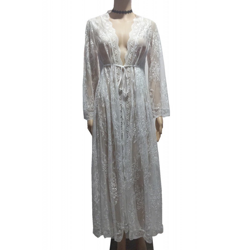 Damen Spitzenkimono mit zauberhaften floralen Applikationen und eleganten Halblangen Ärmeln WW