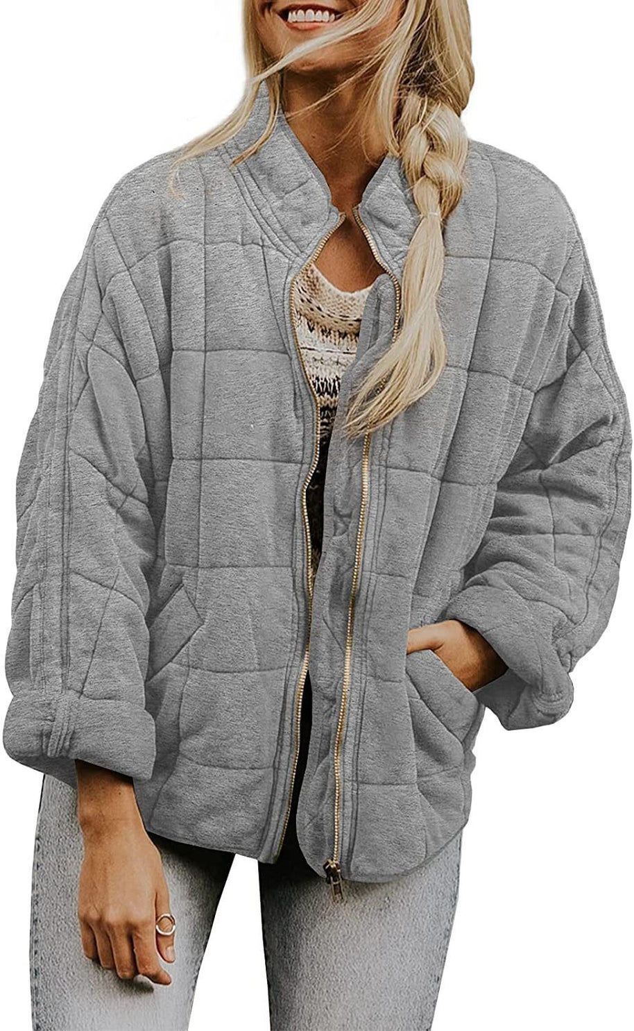 Damen Steppjacke mit hochschließendem Kragen und praktischen Tasche WW