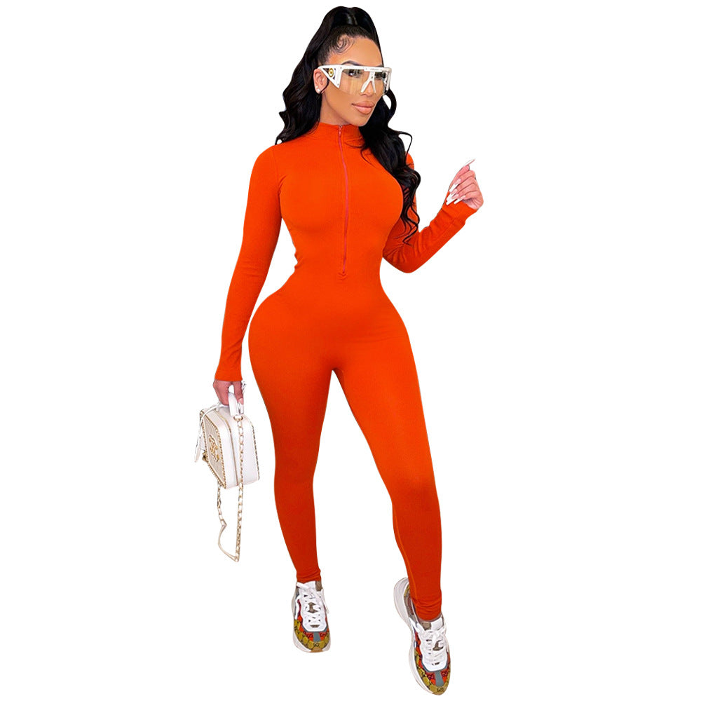 Frauen Voll-Länge Reißverschluss Bodysuit WW
