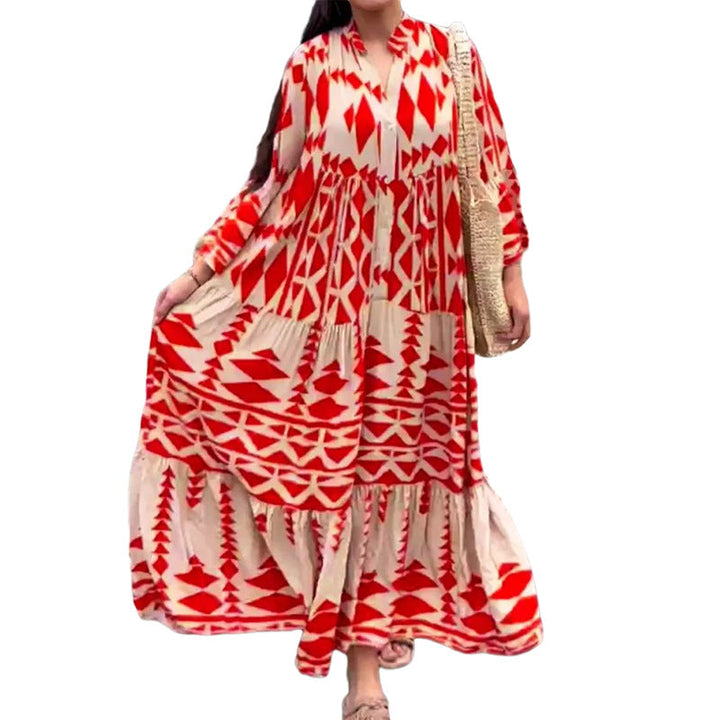 Damen Maxikleid mit geometrischem Muster und fließendem Schnitt W&W Mode