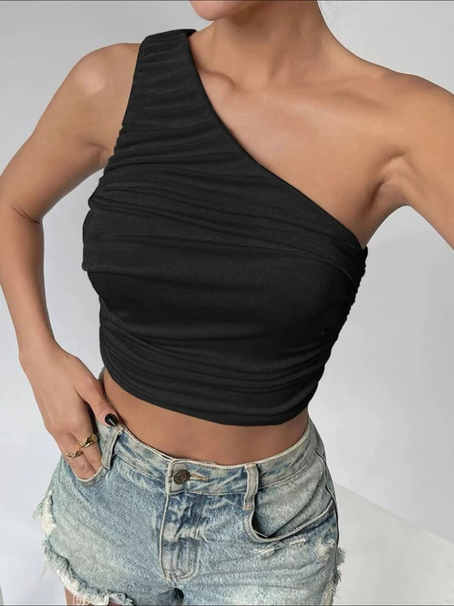 Damen Asymmetrisches Crop-Top mit Rüschendetails WW