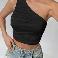 Damen Asymmetrisches Crop-Top mit Rüschendetails WW