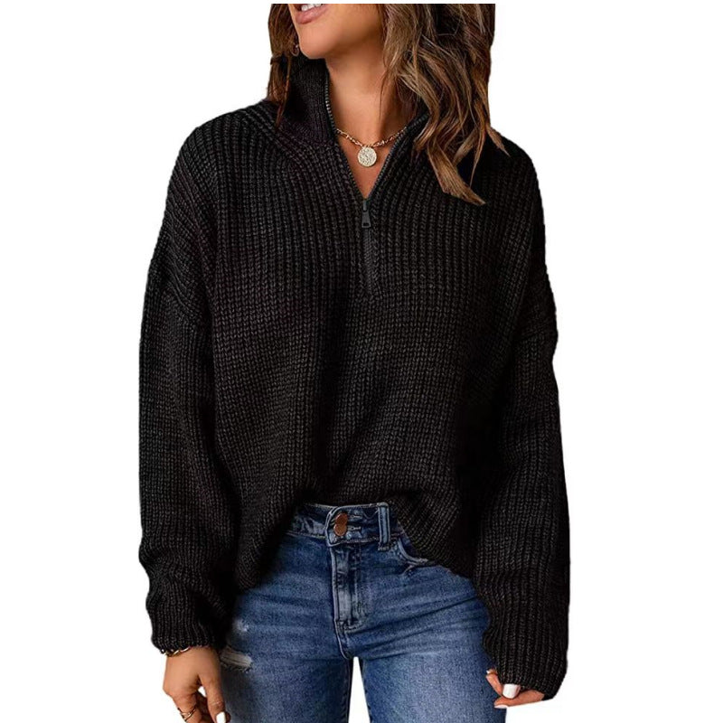 Damen Strickpullover mit kurzem Reißverschluss WW