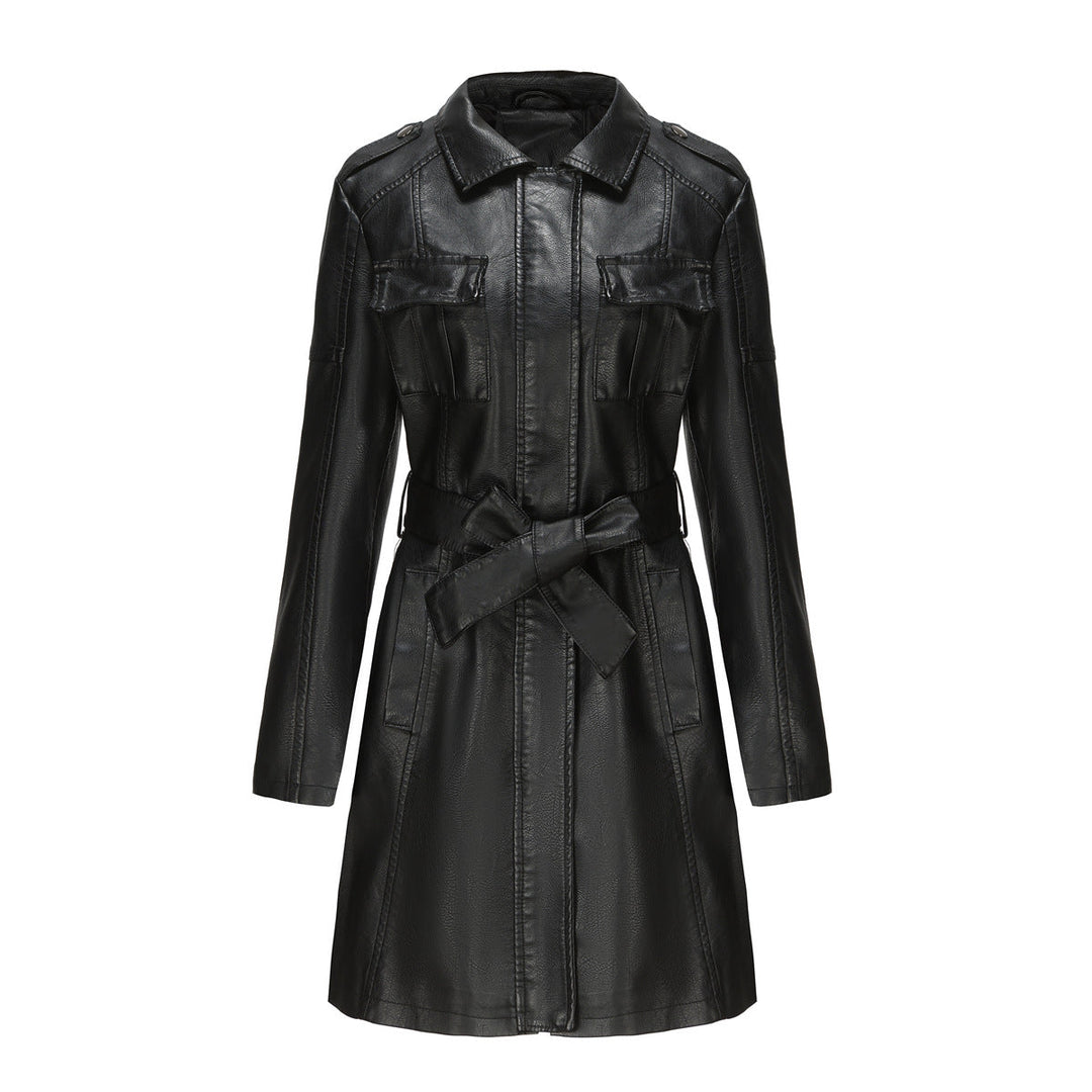 W&W Mode Style - Luxuriöser Leder-Mantel mit Gürtel für anspruchsvolle Damen