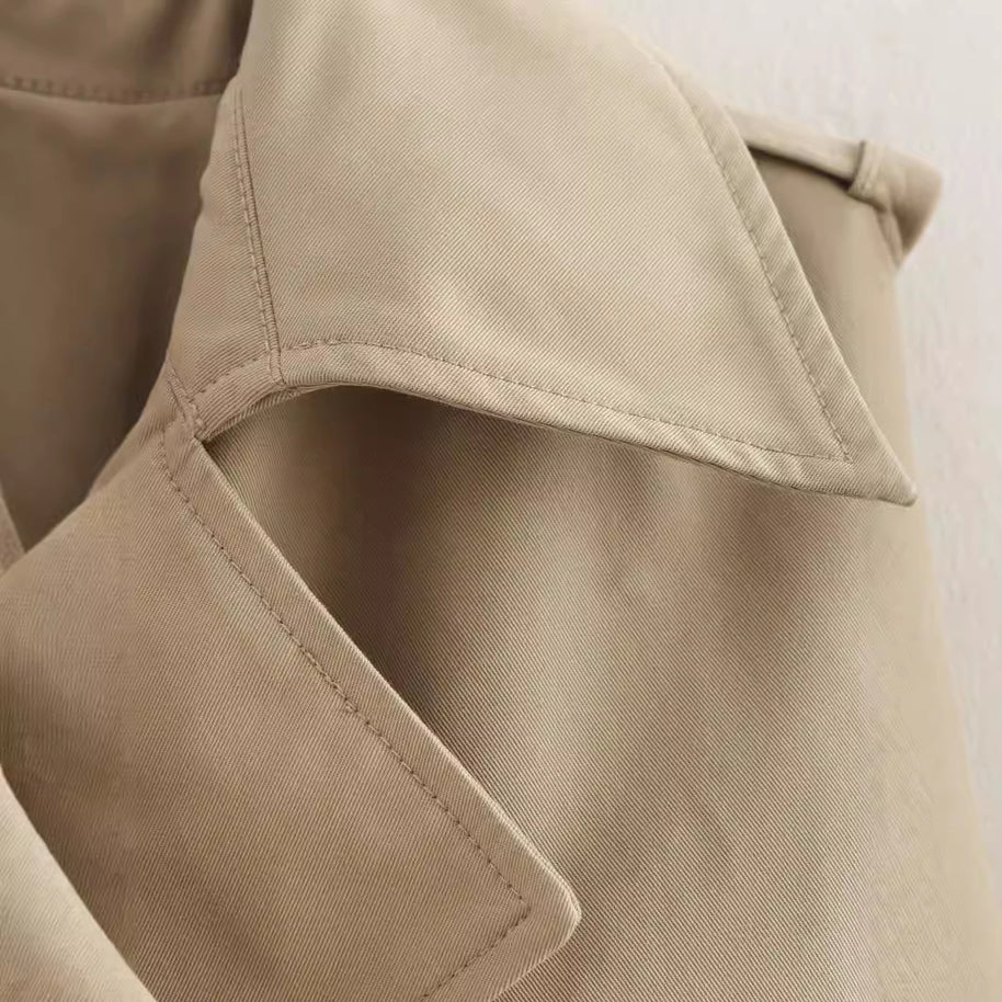 Damen Kurz Cropped Doppelreihige Trenchcoat WW